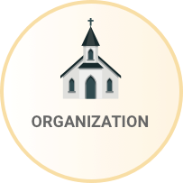 Church icon with the word Organization