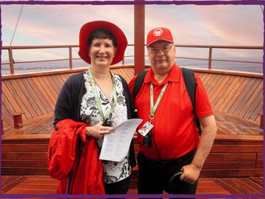 Jim and Mary Margaret Malue aboard "Noah" on the Sea of Galilee