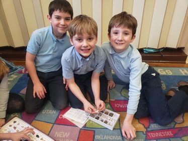 Saint Leo Elementary School 2nd grade students exploring rocks and minerals for Nature Studies class during the 2019-2020 school year